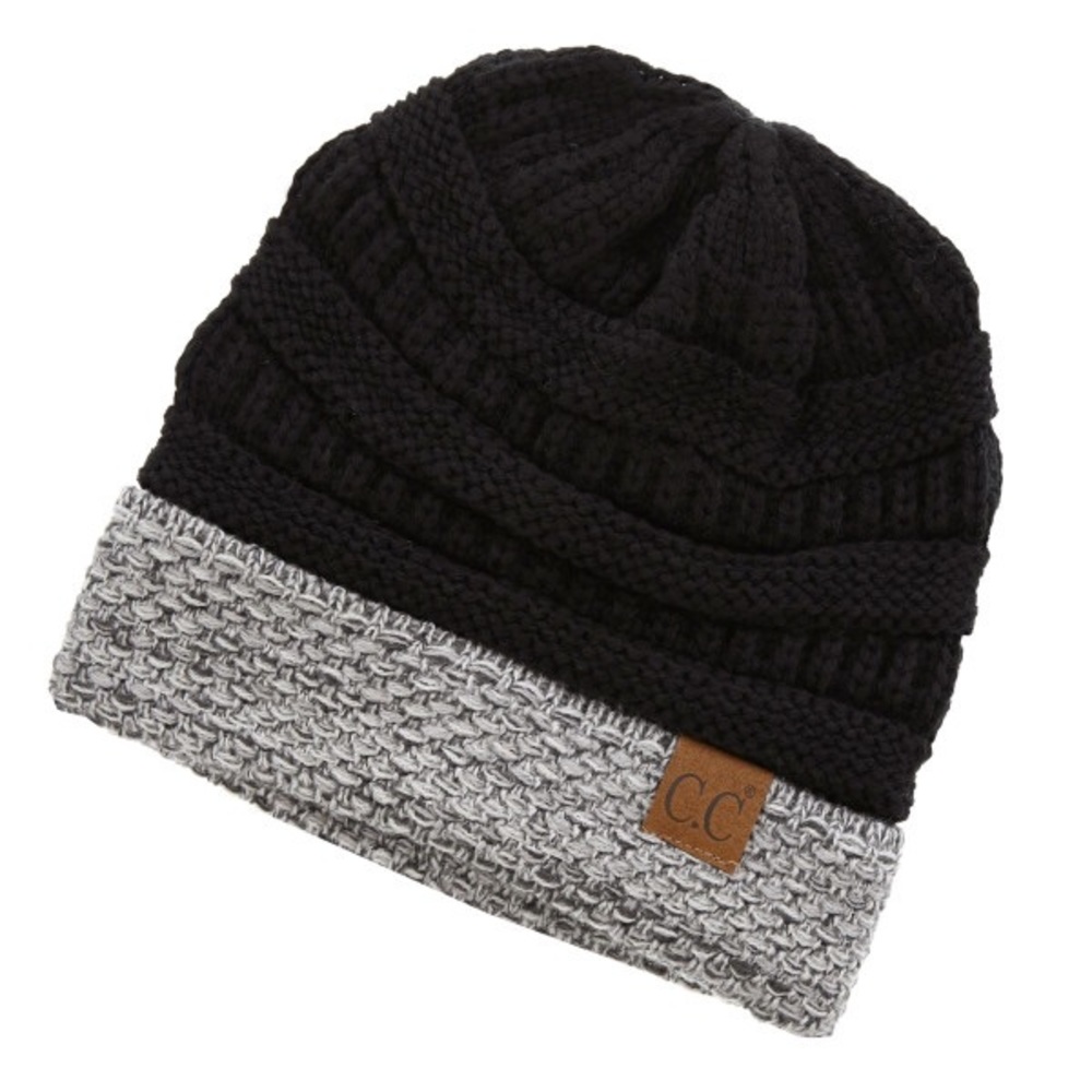 Knitted Beanie Hat Black/Gray